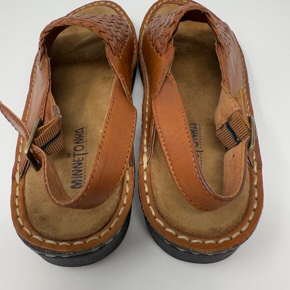Minnetonka Sandals Women's 8 Brown Woven Leather Hippie Boho Summer EUC - Picture 9 of 11